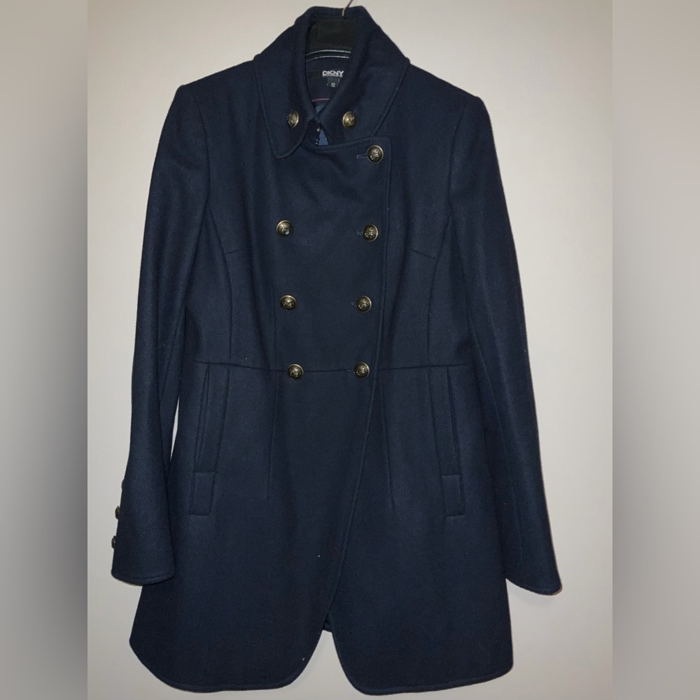 DKNYC Navy Double-Breasted Pea Coat